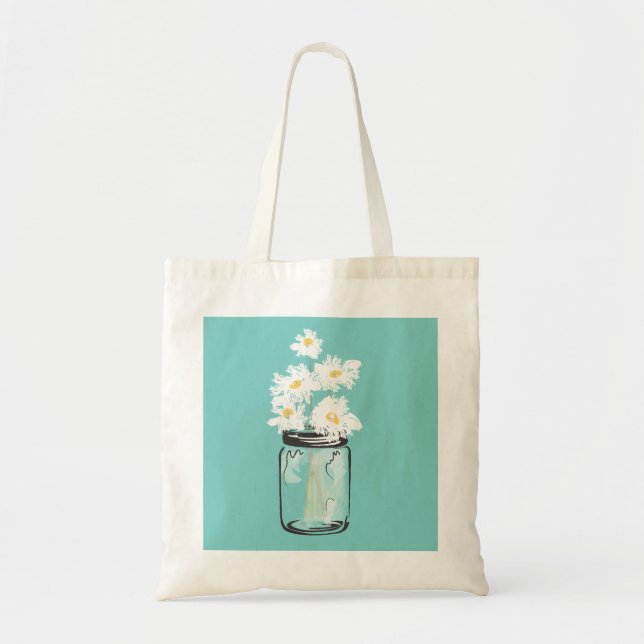 Mason Jar und White Daisies Tragetasche (Vorne)