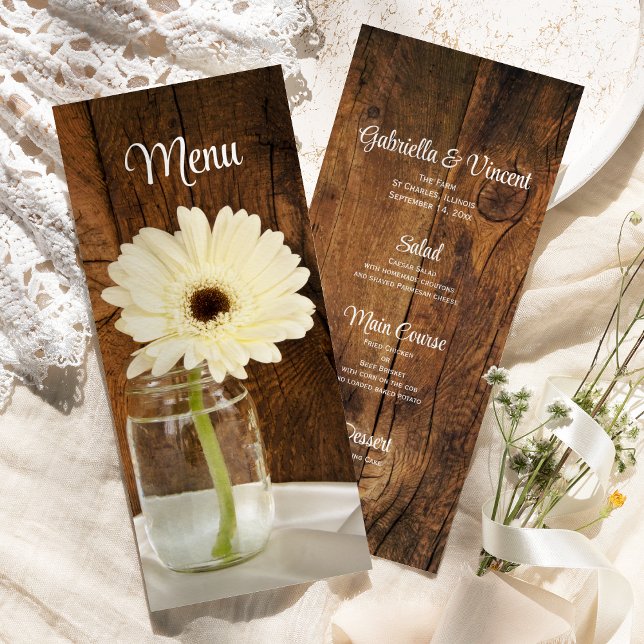 Mason Jar und White Daisy Barn Wedding Menü Menükarte (Von Creator hochgeladen)