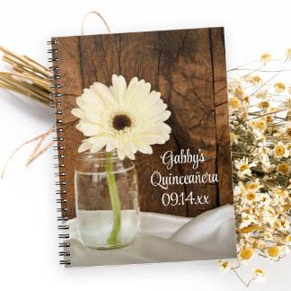 Mason Jar und White Daisy Quinceñera Gästebuch Notizblock