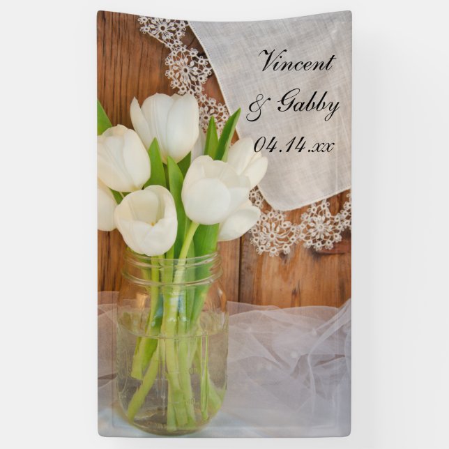 Mason Jar und White Tulips Hochzeit von Stallhütte Banner (Vertikal)