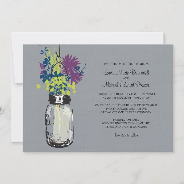Mason Jar und Wildblumen Einladungen Hochzeiten (Vorderseite)