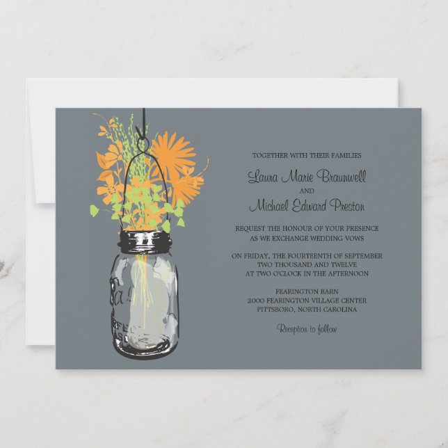 Mason Jar und Wildblumen Einladungen Hochzeiten (Vorderseite)