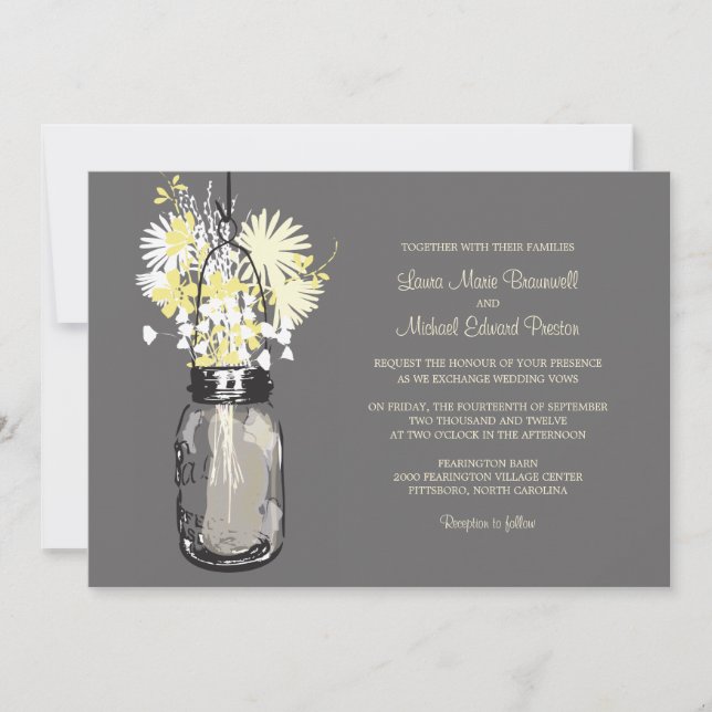 Mason Jar und Wildblumen Einladungen Hochzeiten (Vorderseite)