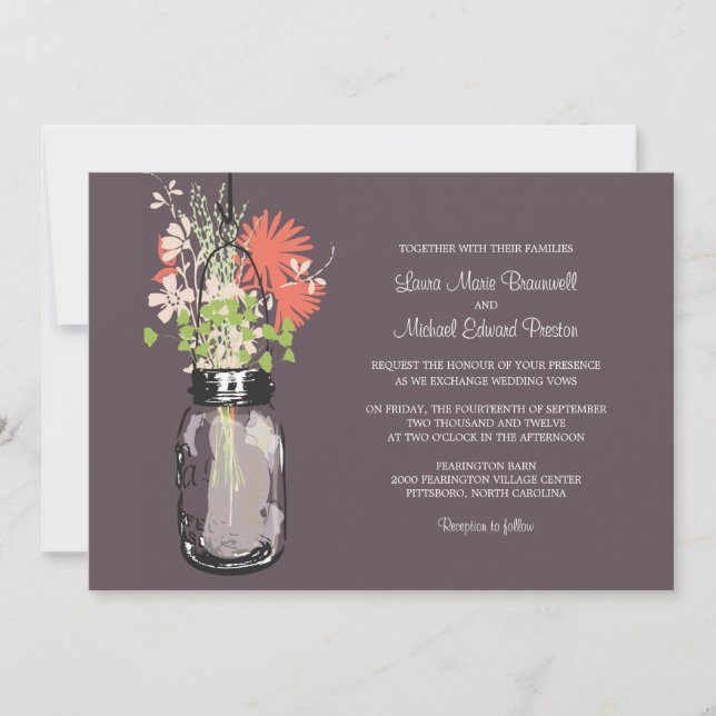 Mason Jar und Wildblumen Einladungen Hochzeiten (Vorderseite)