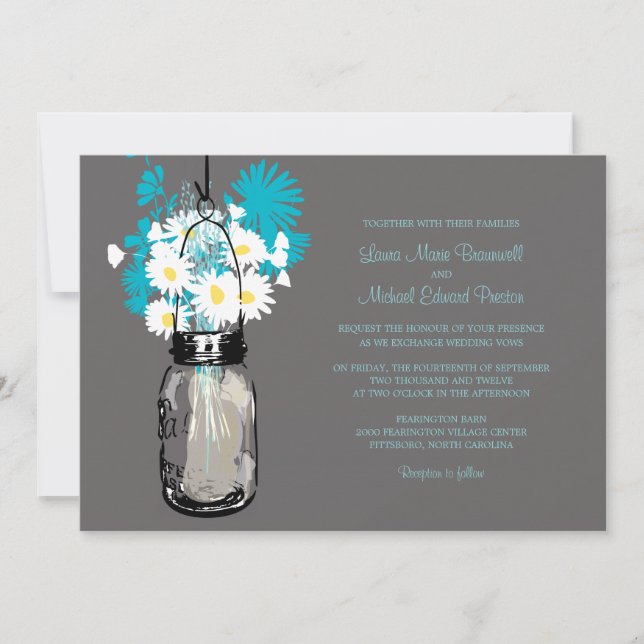 Mason Jar und Wildblumen Einladungen Hochzeiten (Vorderseite)