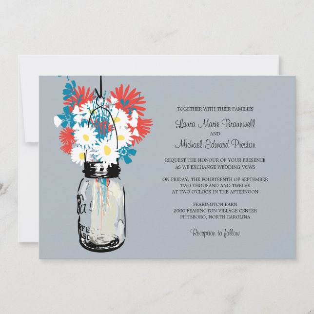 Mason Jar und Wildblumen Einladungen Hochzeiten (Vorderseite)