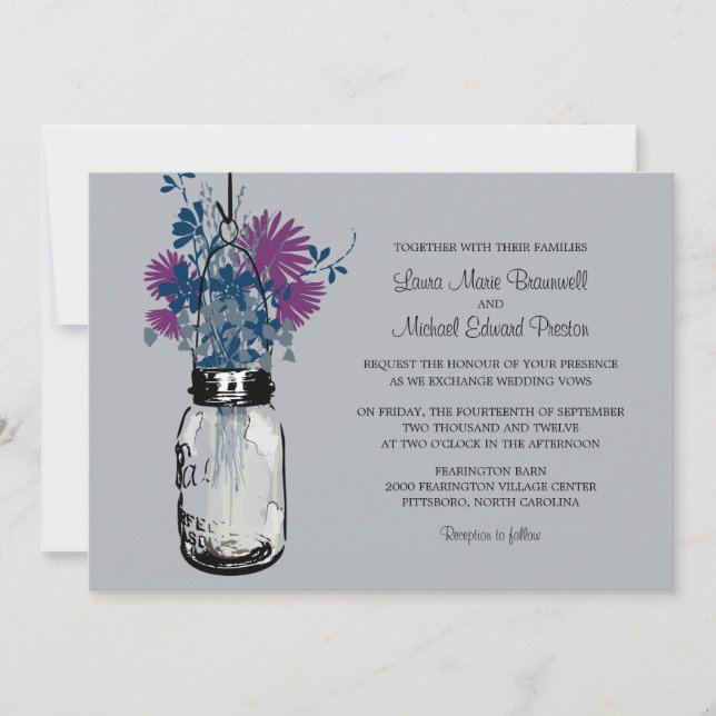 Mason Jar und Wildblumen Einladungen Hochzeiten (Vorderseite)