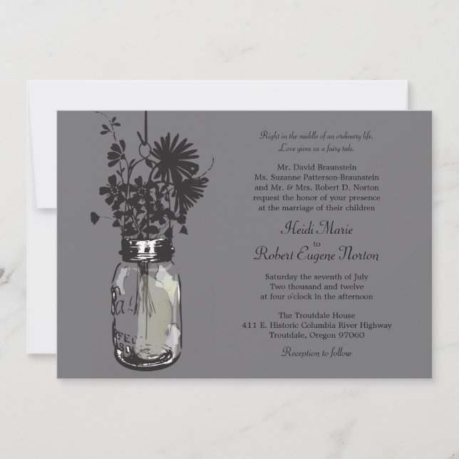 Mason Jar und Wildblumen Einladungen Hochzeiten (Vorderseite)