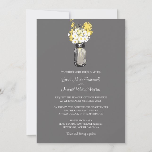 Mason Jar und Wildblumen Einladungen Hochzeiten (Vorderseite)