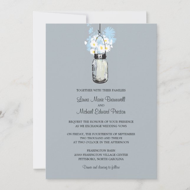 Mason Jar und Wildblumen Einladungen Hochzeiten (Vorderseite)