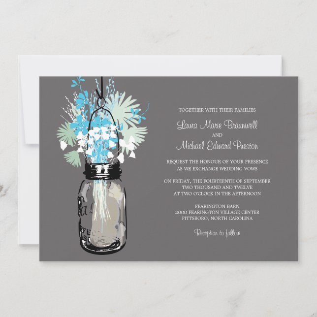 Mason Jar und Wildblumen Einladungen Hochzeiten (Vorderseite)