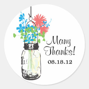 Mason Jar und Wildblumen Hochzeit Runder Aufkleber