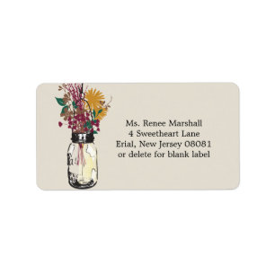 Mason Jar und Wildblumen im Herbst Adressaufkleber