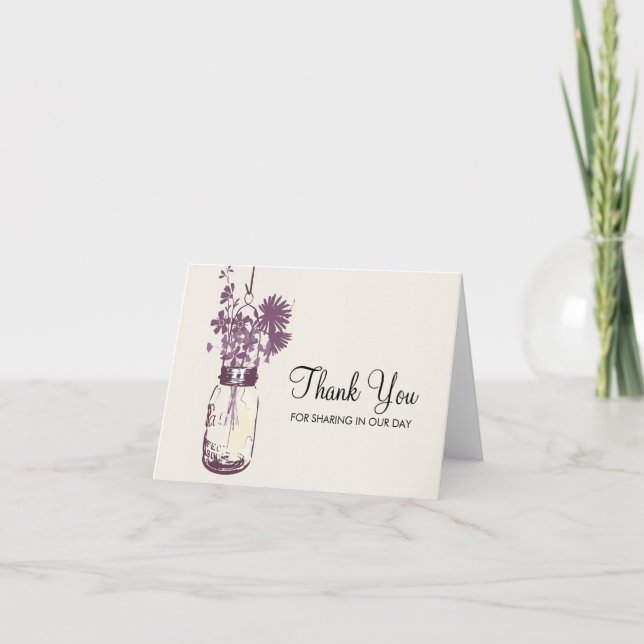 Mason Jar und Wildblumen Vielen Dank Dankeskarte (Vorderseite)
