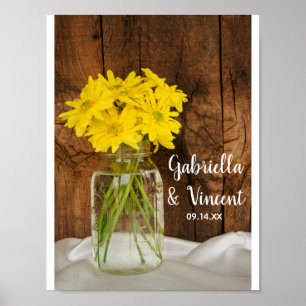 Mason Jar und Yellow Daisies Country Barn Wedding Poster