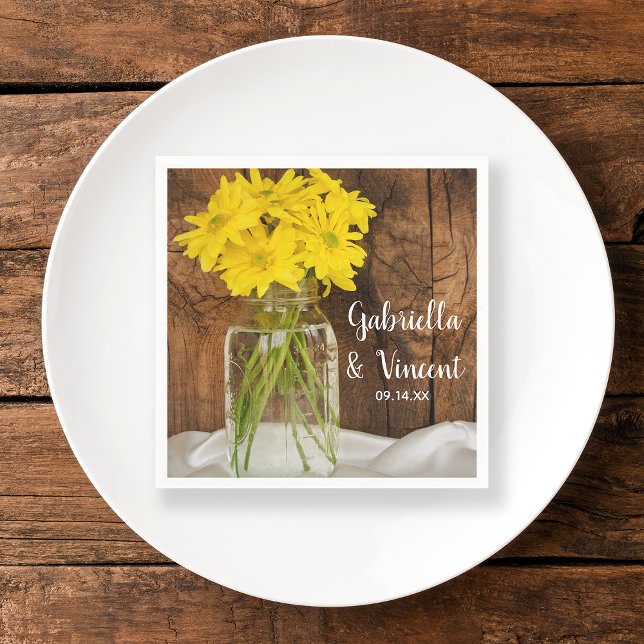 Mason Jar und Yellow Daisies Country Barn Wedding Serviette (Von Creator hochgeladen)