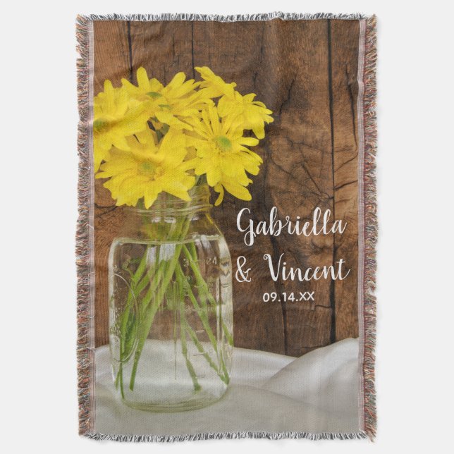 Mason Jar und Yellow Daisies Country Wedding Decke (Vorderseite Vertikal)