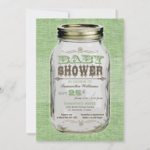 Mason Jar Vintag Look Boy Baby Dusche Grün Einladung