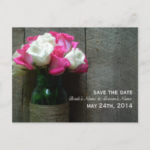 Mason Jar von Rose und Barnwood Save the Date Ankündigungspostkarte