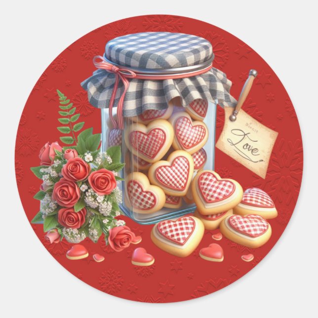 Mason Jar von Valentinherz-Cookies Runder Aufkleber (Vorderseite)