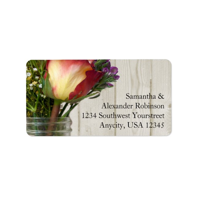 Mason Jar w/Rose und Wildblumen Adressaufkleber (Vorne)