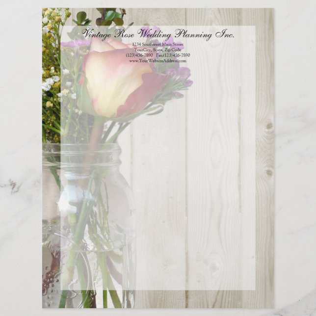 Mason Jar w/Rose und Wildblumen Briefkopf (Vorderseite)