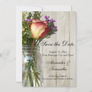 Mason Jar w/Rose/Wildblumen Save the Date