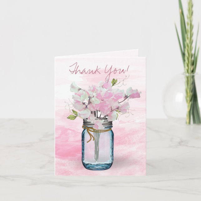 MASON JAR WATERCOLOR PINK PLATTERBSEN DANKESKARTE (Vorderseite)