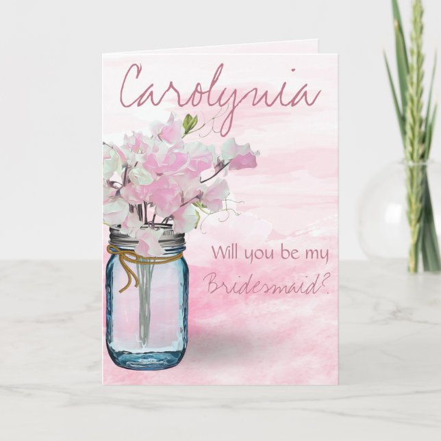 MASON JAR WATERCOLOR PINK PLATTERBSEN EINLADUNG (Vorderseite)