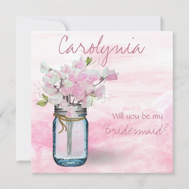 MASON JAR WATERCOLOR PINK PLATTERBSEN EINLADUNG (Vorderseite)