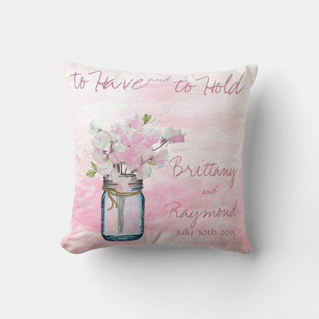 MASON JAR WATERCOLOR PINK PLATTERBSEN KISSEN (Vorderseite)