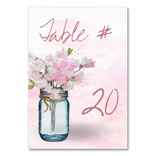 MASON JAR WATERCOLOR PINK PLATTERBSEN TISCHNUMMER (Vorderseite)