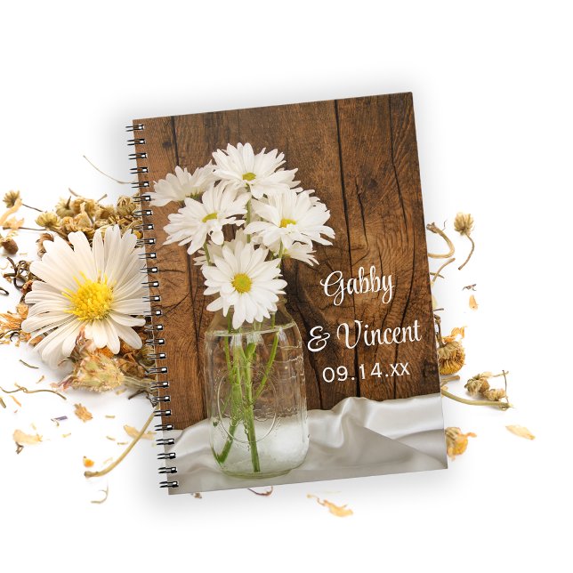 Mason Jar White Daisies Country Barn Wedding Notizblock (Von Creator hochgeladen)