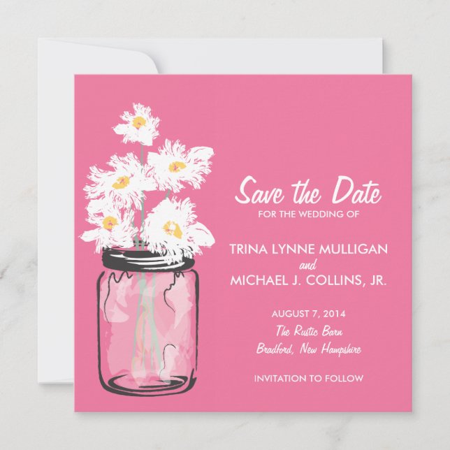 Mason Jar & White Daisies Save the Date (Vorderseite)