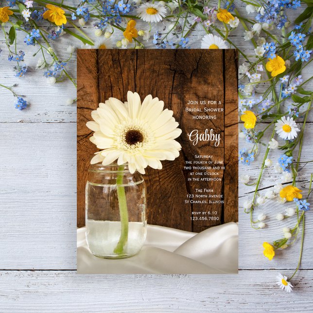 Mason Jar White Daisy Country Barn Brautparty Einladung (Von Creator hochgeladen)