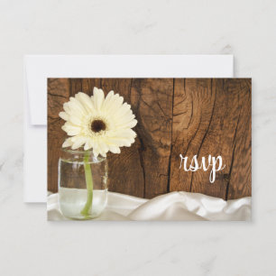 Mason Jar White Daisy Country Wedding RSVP Card Karte