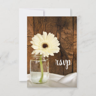 Mason Jar White Daisy Country Wedding RSVP Card Karte