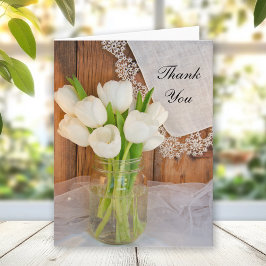 Mason Jar White Tulips Barn Mariage Merci Note