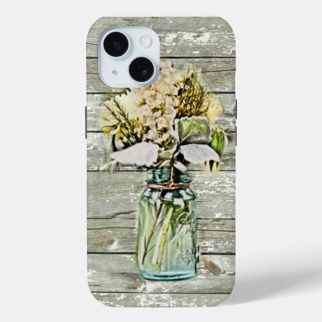 Mason jar Wildblume Stallholz französisches Land Case-Mate iPhone Hülle (Rückseite)