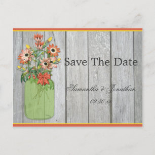 Mason Jar Wildblumen Barn Wood Save the Date Ankündigungspostkarte