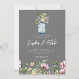 Mason Jar Wildblumen Rustic Country Gray Wedding Einladung