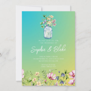 Mason Jar Wildblumen Rustic Ombre Green Wedding Einladung