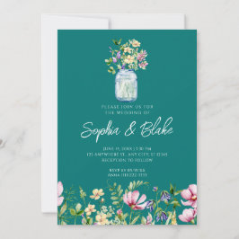Mason Jar Wildblumen Rustikale Grünen Hochzeit Einladung