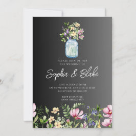 Mason Jar Wildblumen Rustikale Schwarze Hochzeit Einladung