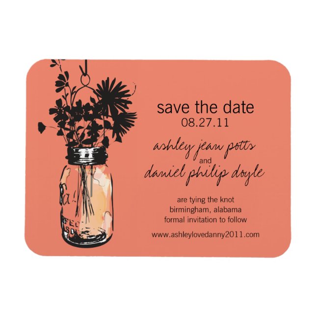 Mason Jar & Wildblumen Save the Date Magnet (Horizontal)