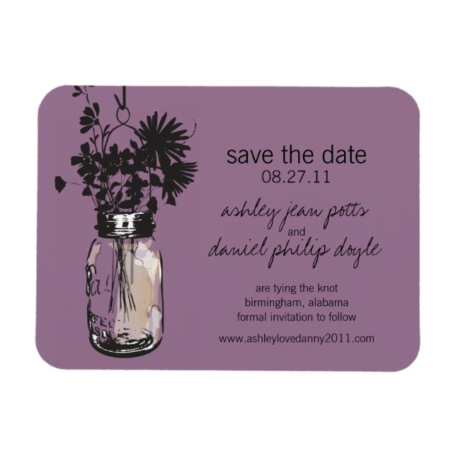 Mason Jar & Wildblumen Save the Date Magnet (Horizontal)