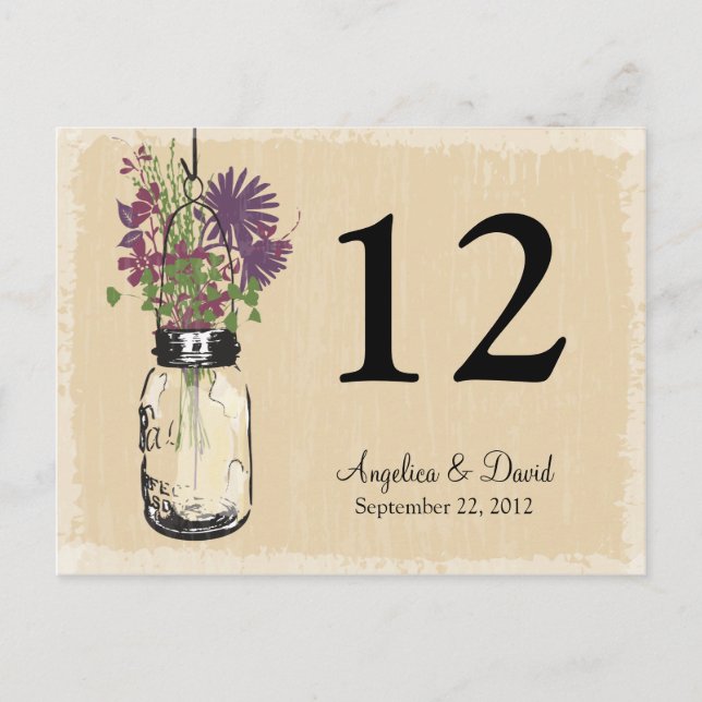 Mason Jar & Wildflowers Table Card Postkarte (Vorderseite)