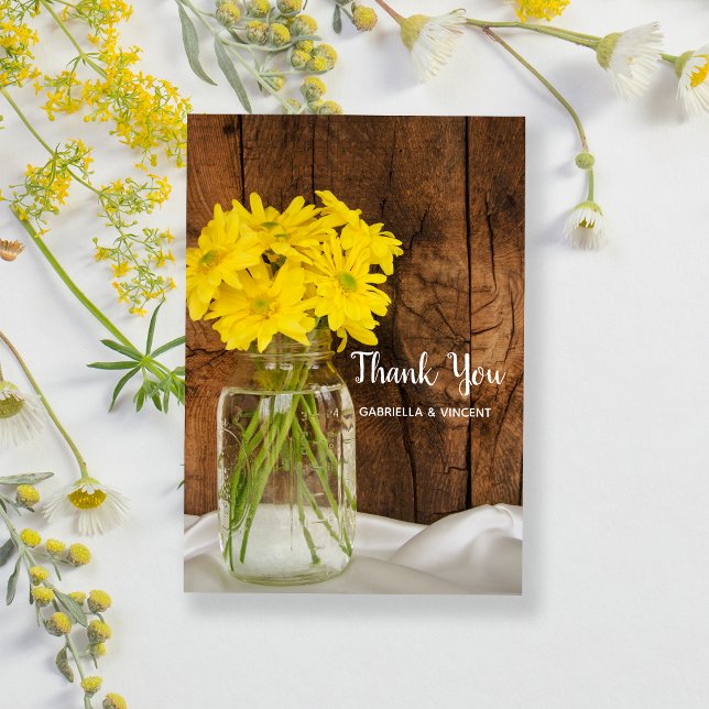 Mason Jar Yellow Daisies Barn Wedding Vielen Dank Dankeskarte (Von Creator hochgeladen)