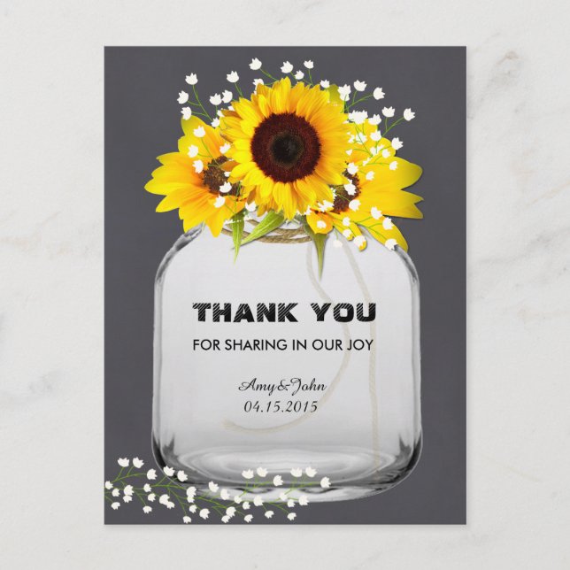 Mason jarre tournesol tableau merci cartes postale (Devant)