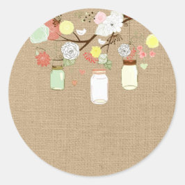 Mason Jars auf Imitate Burlap-Aufkleber Runder Aufkleber